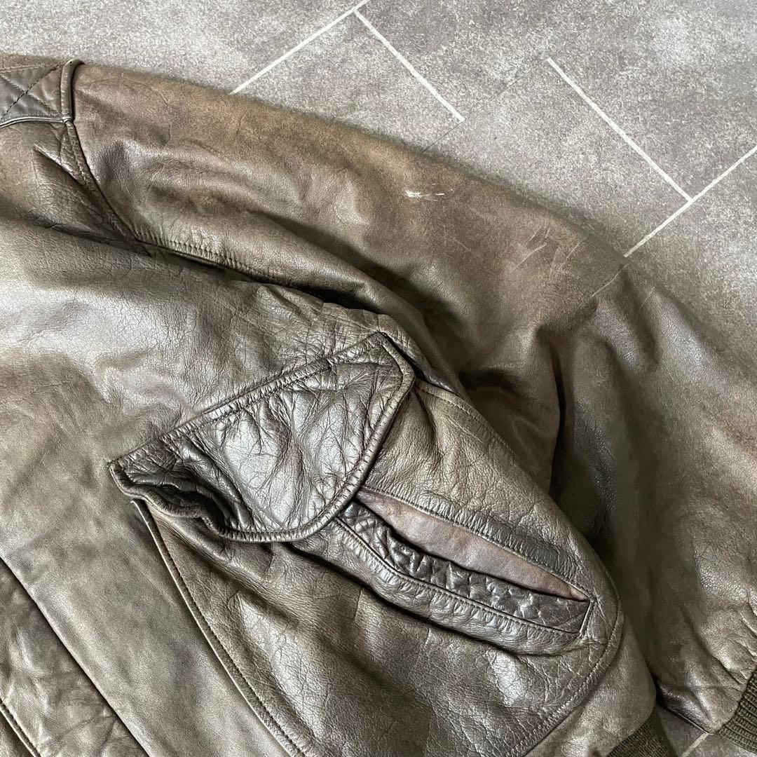 80-90'sa 鬼フェード 本革 A-2 レザーフライトジャケットL 短丈