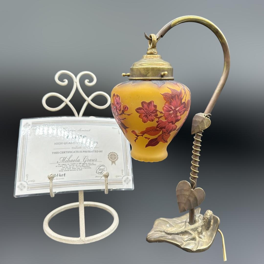 エミールガレ 一灯吊りランプ 林檎紋 カメオ彫り 被せガラス 高さ