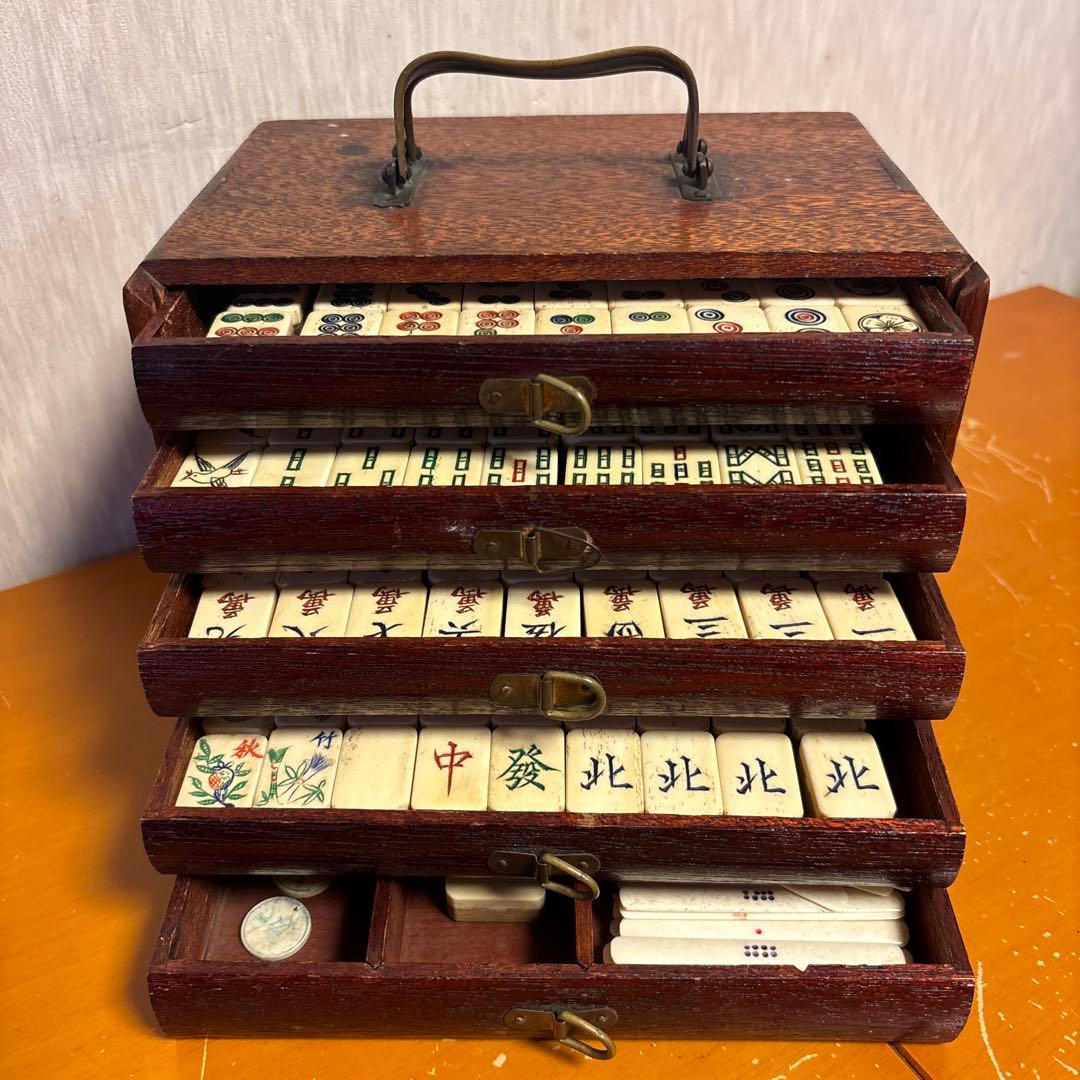 麻雀牌 骨牌 木箱 中国美術 時代物 骨董品 稀少