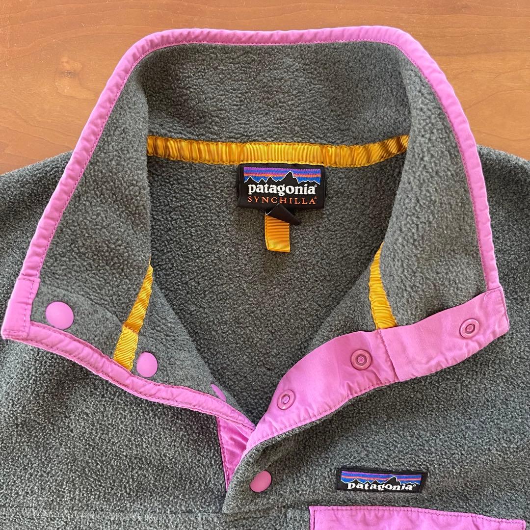 Patagonia Snap-Tフリース☆グレー×ピンク レディースM永野芽郁