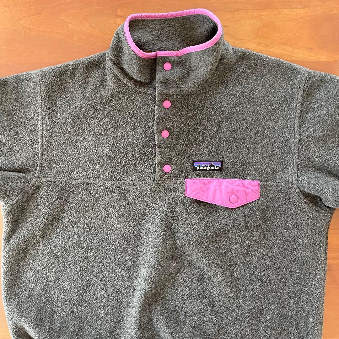 Patagonia Snap-Tフリース☆グレー×ピンク レディースM永野芽郁