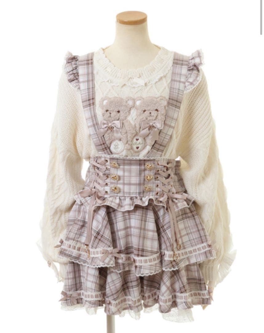 LIZLISA リズリサ はしごリボンチェックティアードスカパン ピンク