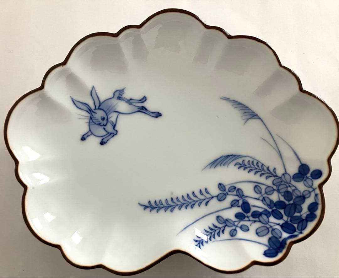 辻製磁社☆形変皿☆柄違い3セット☆リスブドウ☆ウサギ☆牛☆笛