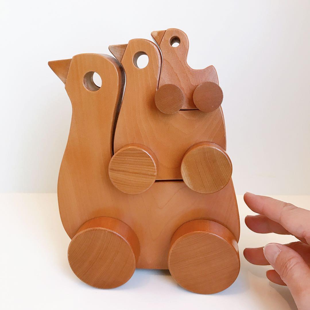 寺内定夫のおもちゃ　おんぶぐるま　とり　木のおもちゃ　希少　当時もの