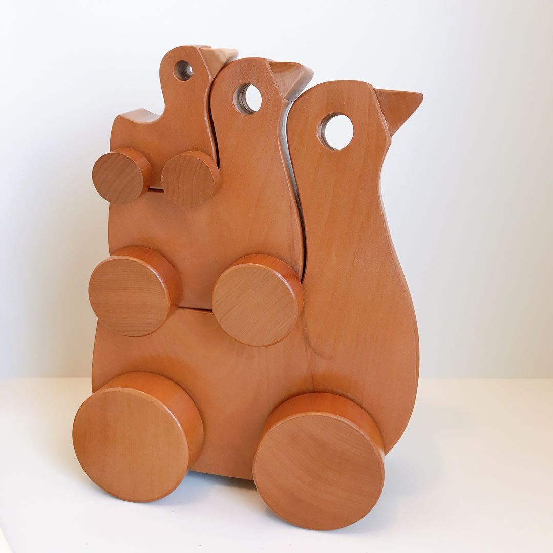 寺内定夫のおもちゃ　おんぶぐるま　とり　木のおもちゃ　希少　当時もの