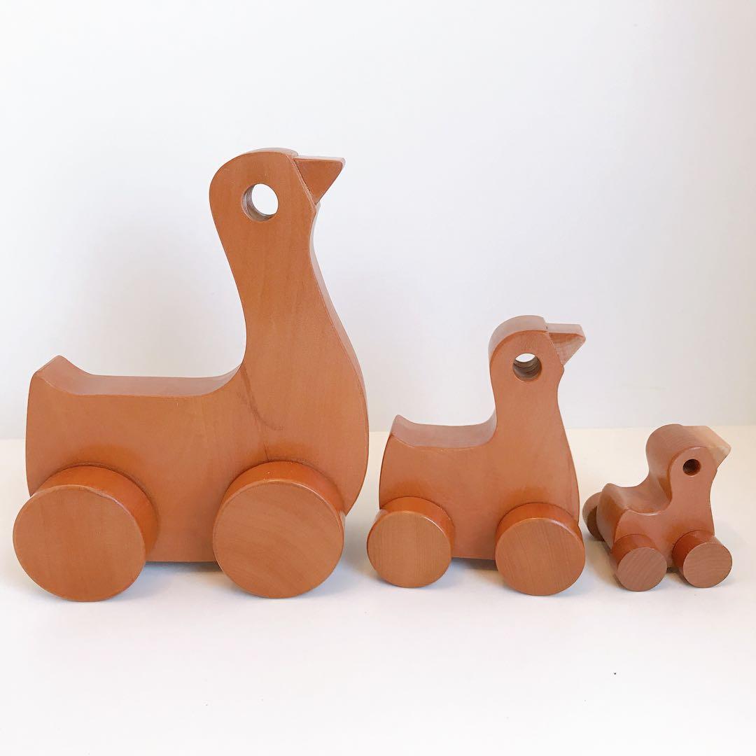 寺内定夫のおもちゃ　おんぶぐるま　とり　木のおもちゃ　希少　当時もの