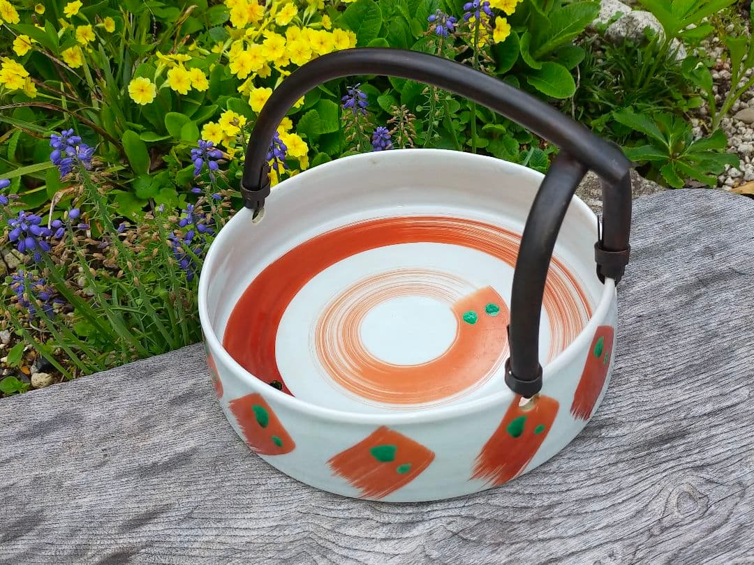 ♥九谷　鉢　銅の持ち手付き　菓子鉢　茶道具　骨董　古玩　レトロ　アンティーク 大正時代の希少なアンティーク九谷焼猪口」