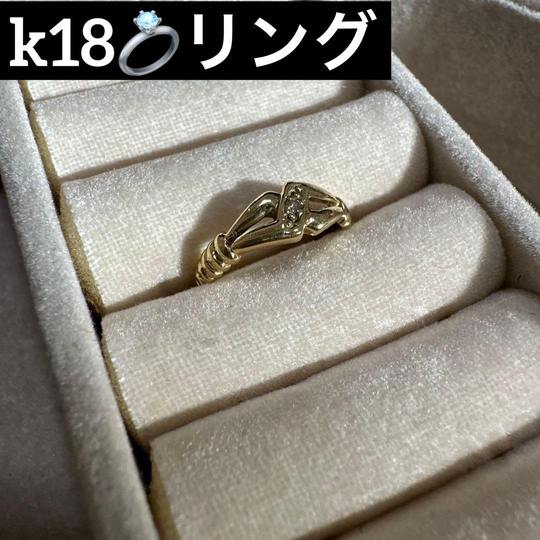 【k18刻印あり】18金 リング ダイヤモンド 18金 ダイヤモンド 印台 デザイン リング / K18 Diamond design ring