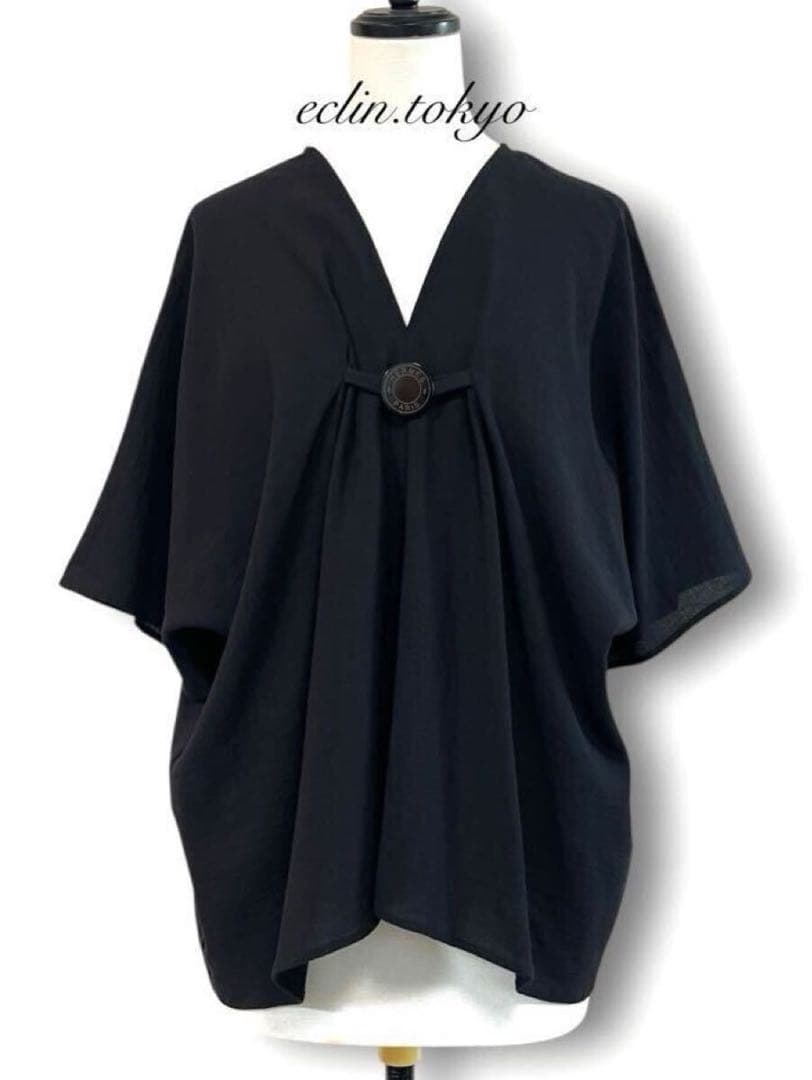 HERMES 《特大セリエボタン》美しいドレープ トップス ブラウス E4714