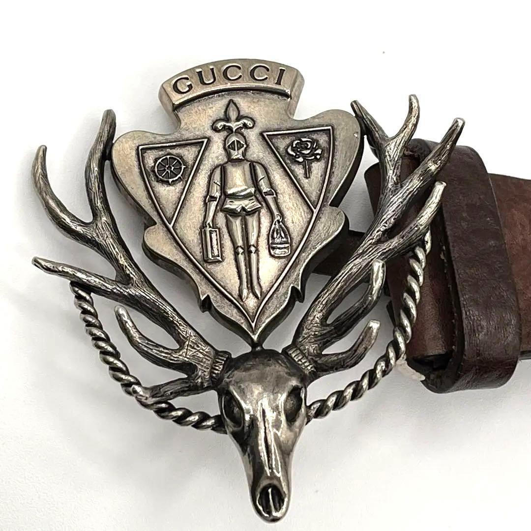 美品✨【グッチGUCCI】ベルト ディアクレスト バックル大きめ ブラウン