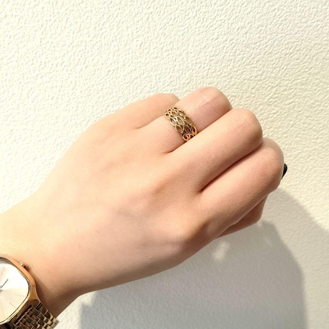 K18 透かしデザイン リング 11号 編み込み レディース指輪 - メルカリ