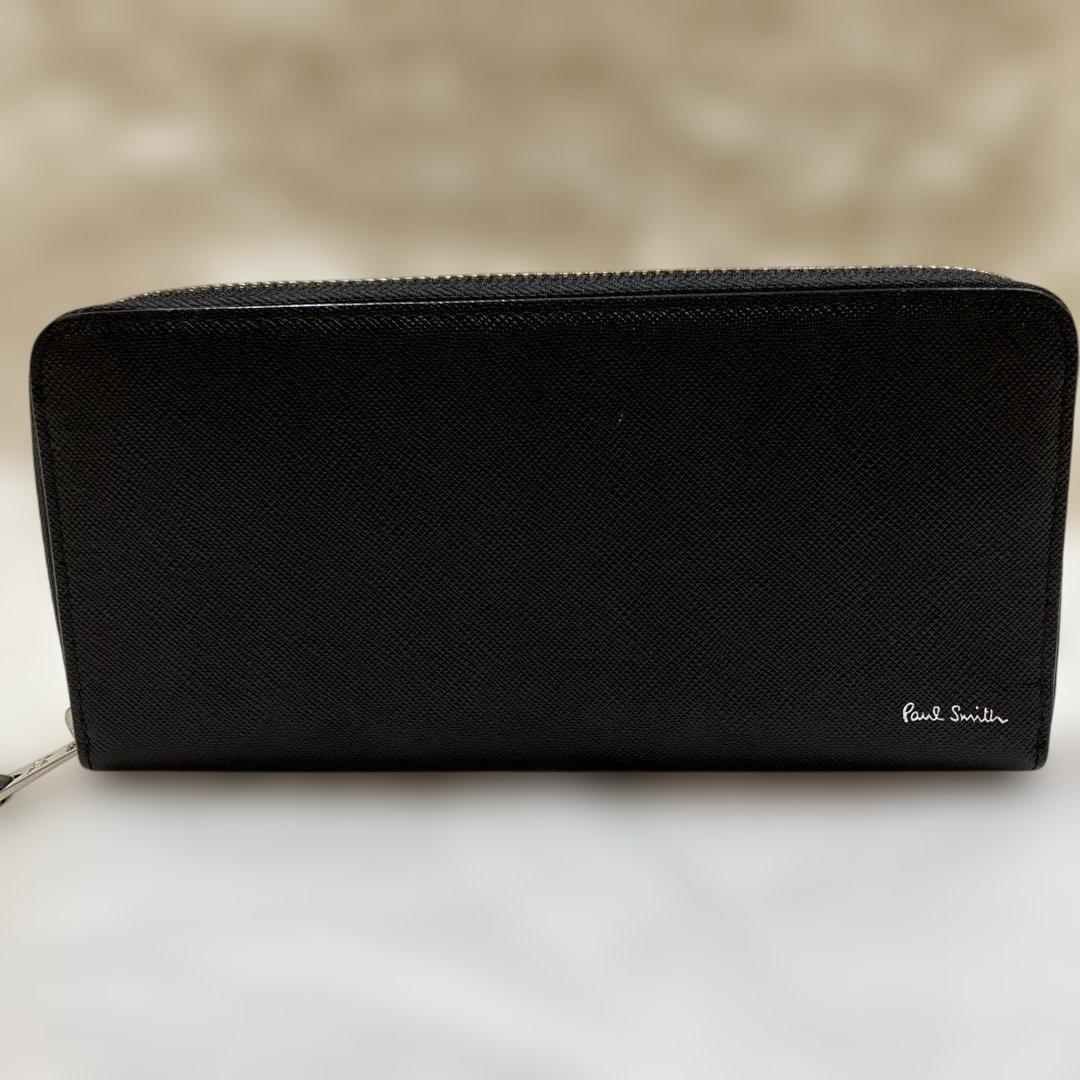 未使用級現行モデル 長財布 ブライトストライププラー 黒 ラウンドジップ ポールスミス 財布 メンズ 長財布 Paul Smith 財布 長財布 メンズ