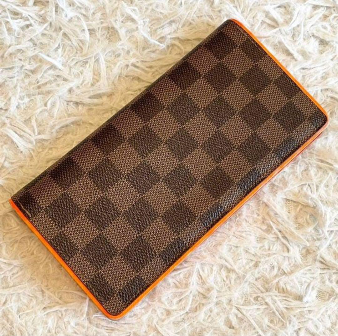 美品】ルイヴィトン ポルトフォイユ ブラザ ダミエ エベヌ オレンジ 長