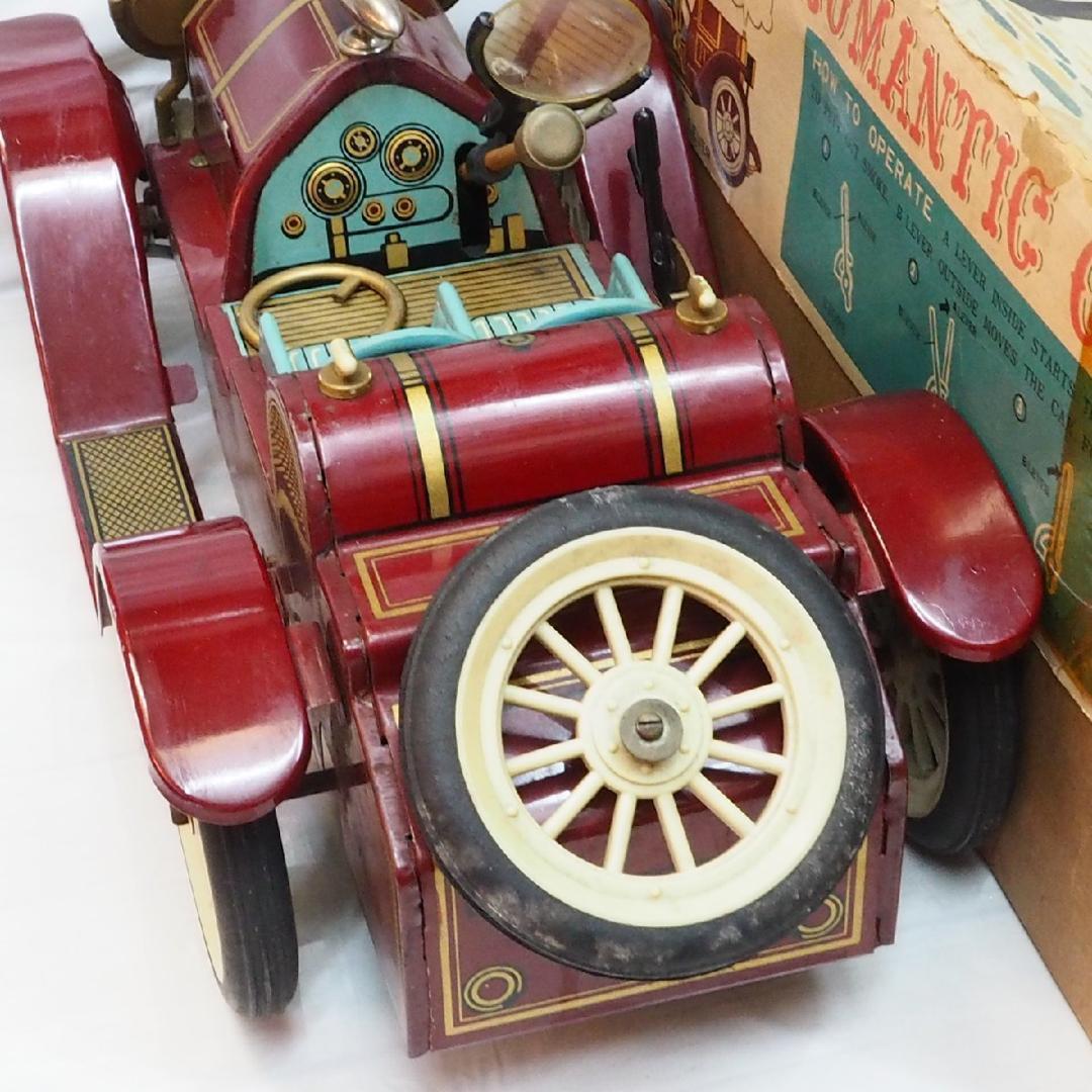 増田屋【ロマンティックカー赤ハンドル折 動作不良】tinブリキtoy car箱付