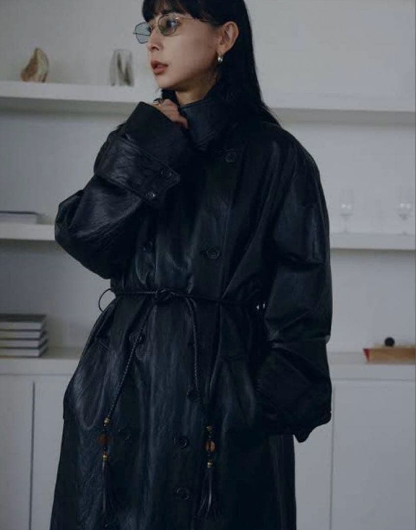 AMERI RAFFINE FAKE LEATHER TRENCH COAT