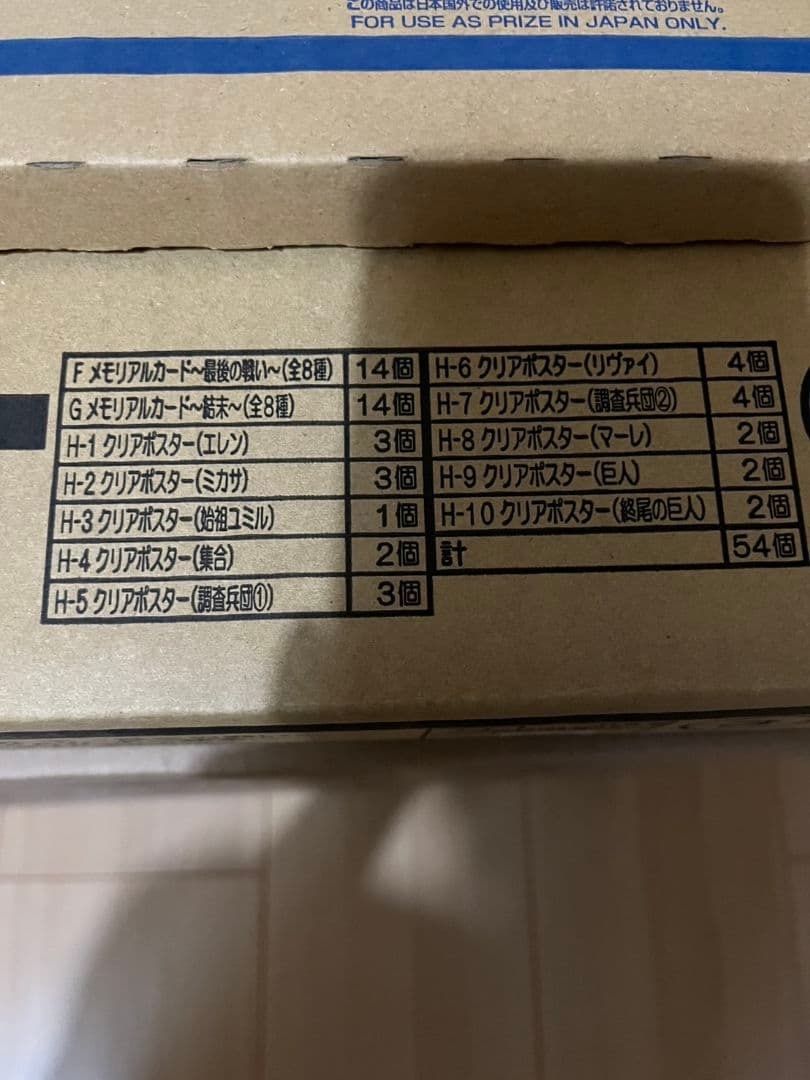 新品未開封　進撃の巨人　一番くじ　1 ロット ラストワンのみ欠品