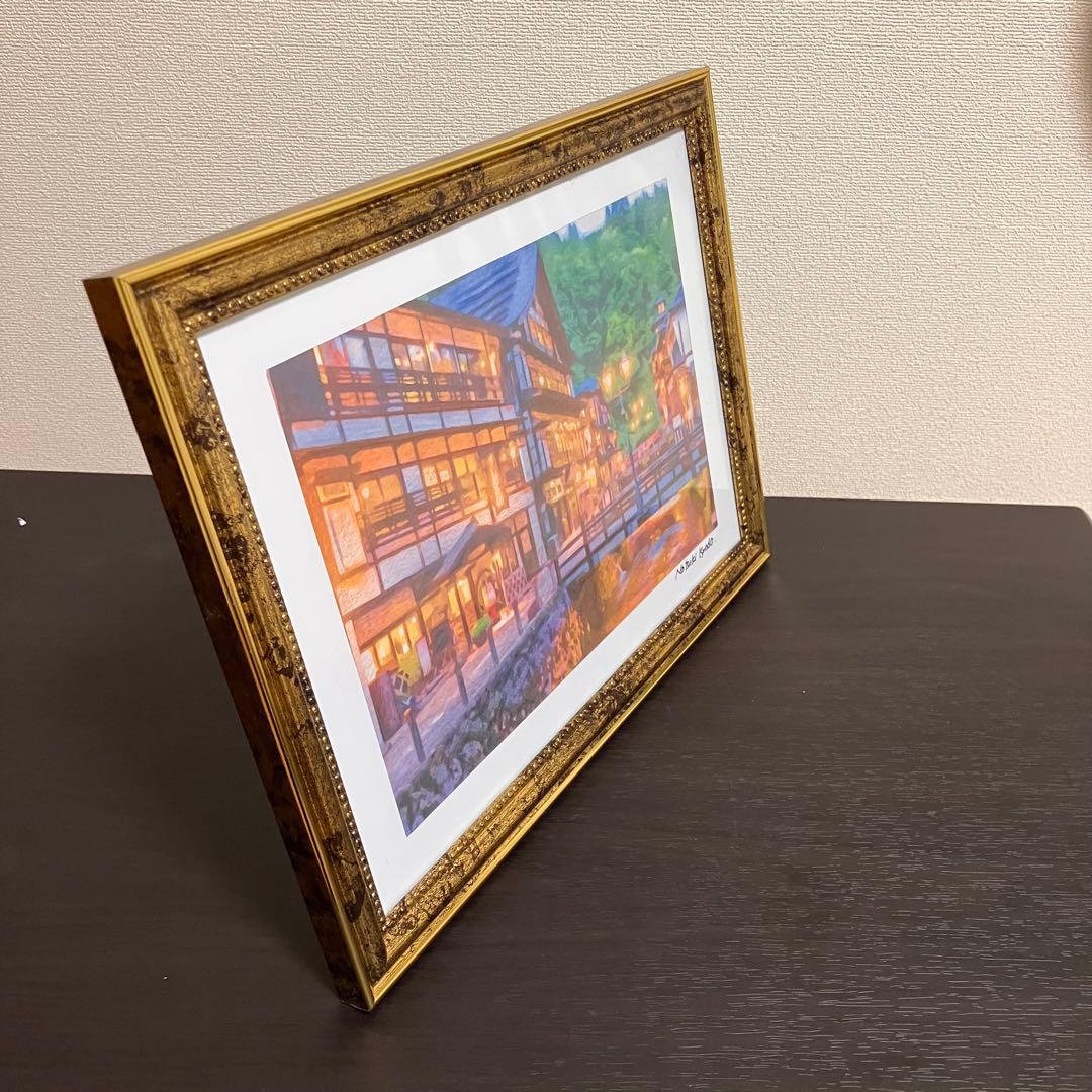 ジブリアート14 千と千尋の神隠しより「銀山温泉」32.7㎝×24.0㎝　額装品