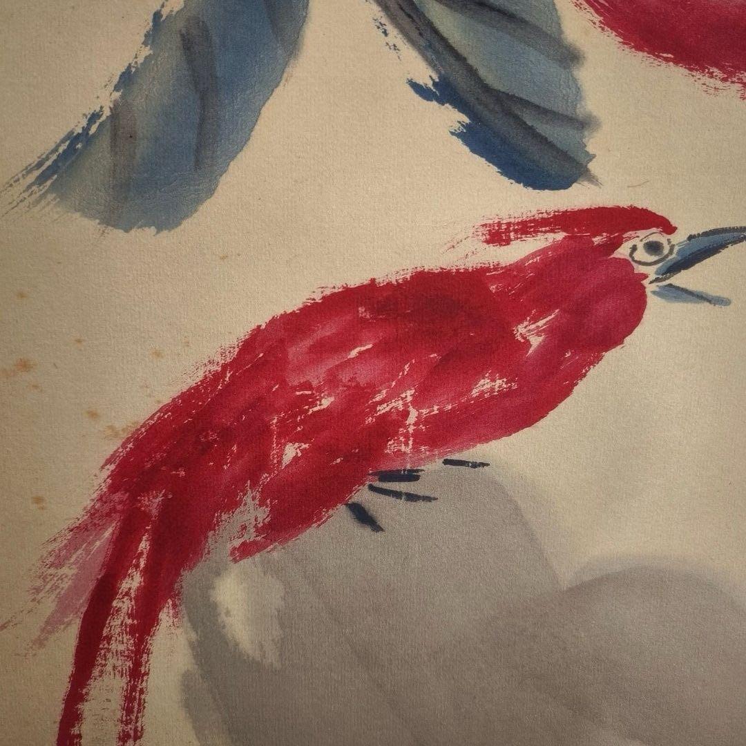 花鳥画 掛け軸｜齊白石 多寿図 桃・吉祥図｜中堂 祝寿 和室 茶室 実物撮影