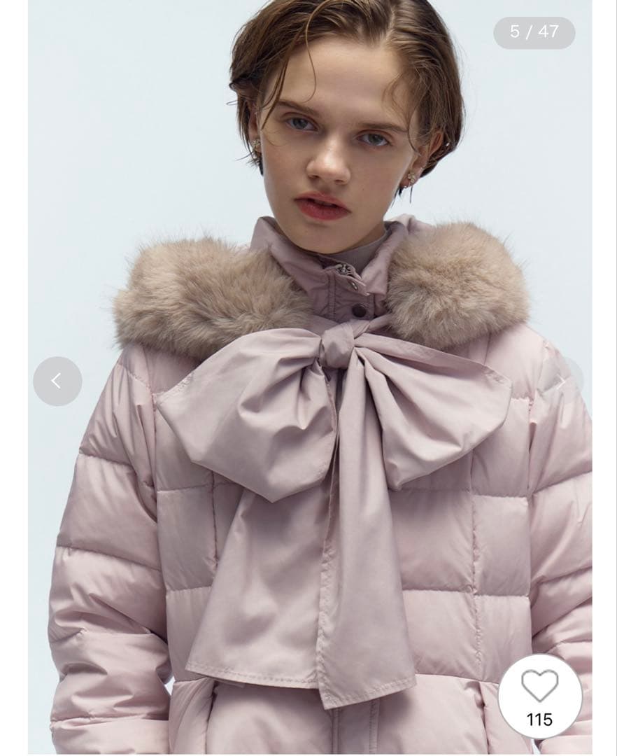 セルフォード フードリボンロングダウンコート ピンク 新品未使用