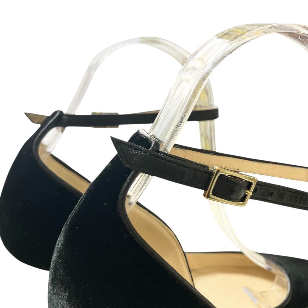 アッパー美品✨ジミーチュウ 黒 ベロア アンクルストラップ パンプス