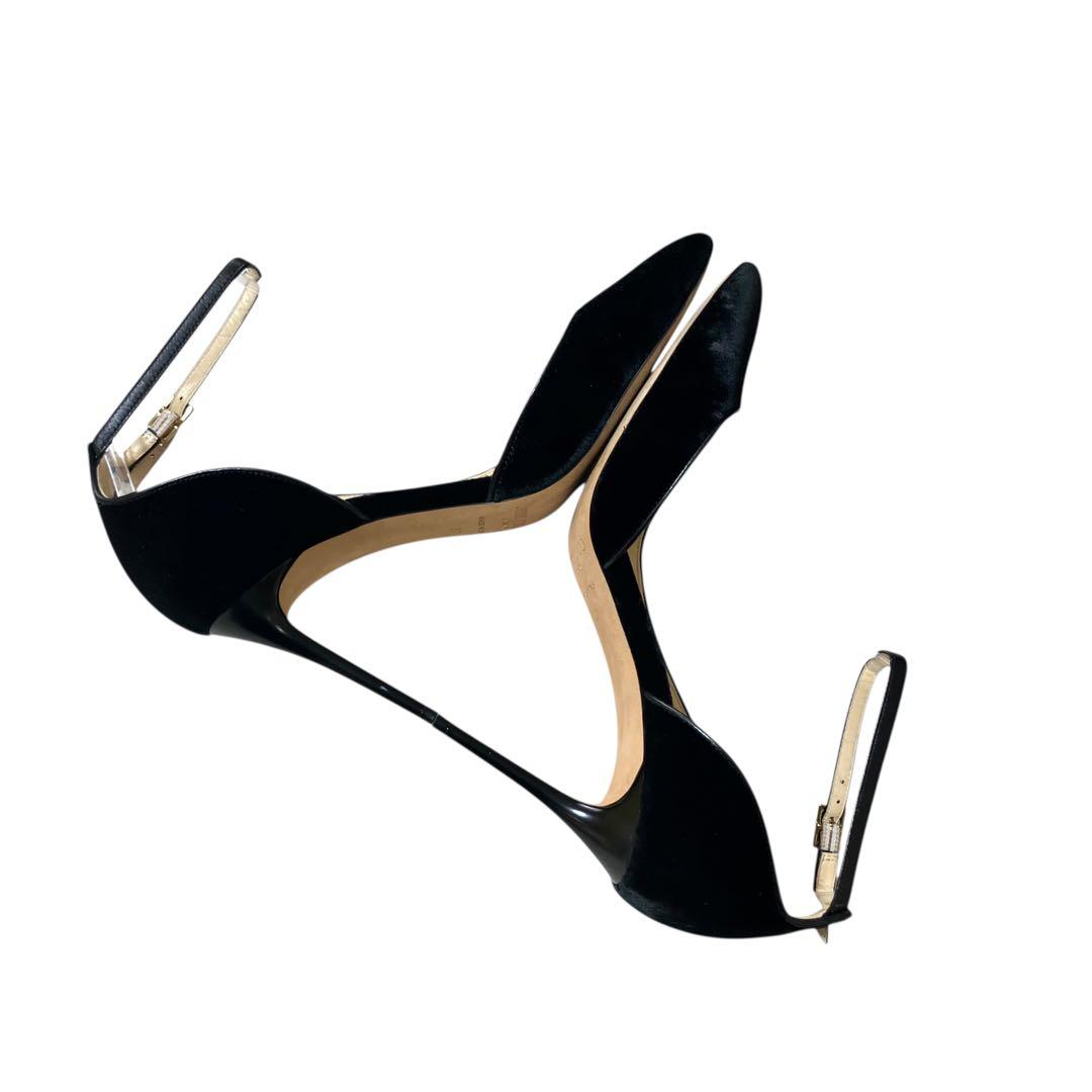 アッパー美品✨ジミーチュウ 黒 ベロア アンクルストラップ パンプス