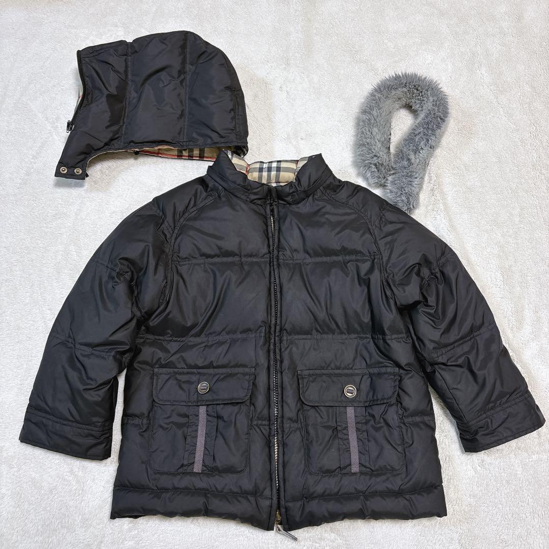 120cm バーバリー ダウンコート ノバチェック 3way フード ファー
