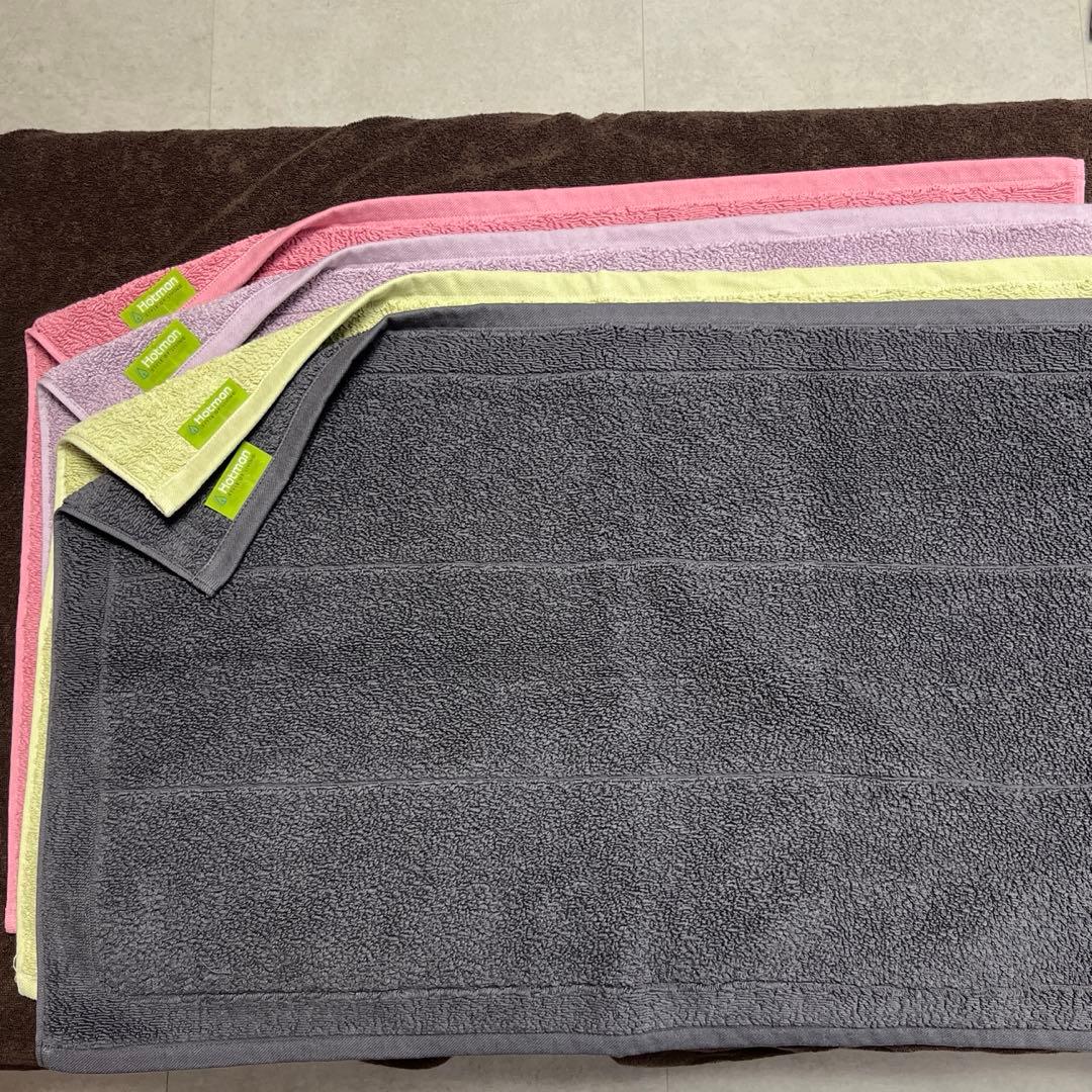 値下げ中 ホットマン1秒タオルバスマット4枚　綿100% 黒、緑、紫、ピンク Hotman（ホットマン） バスタオル 1秒タオル 61×130cm ピオニー 日本製
