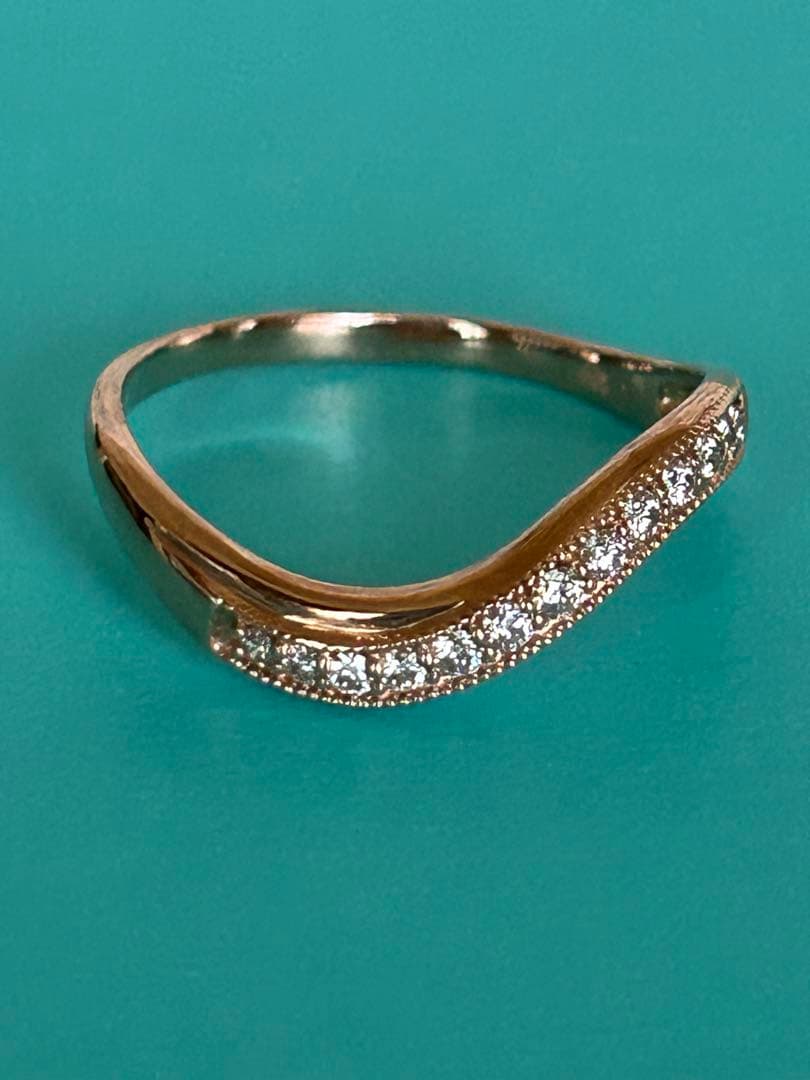 18金 K18PG ダイヤ0.2ct付き カーブリング 2.27g 15号