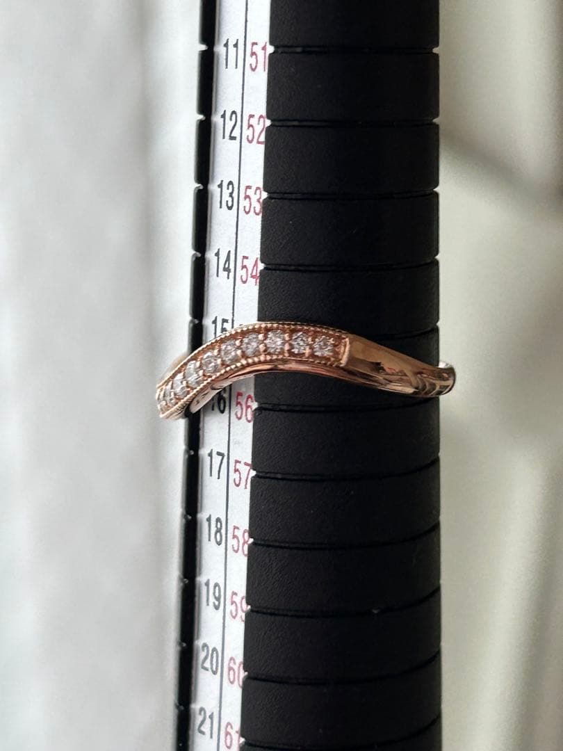 18金 K18PG ダイヤ0.2ct付き カーブリング 2.27g 15号