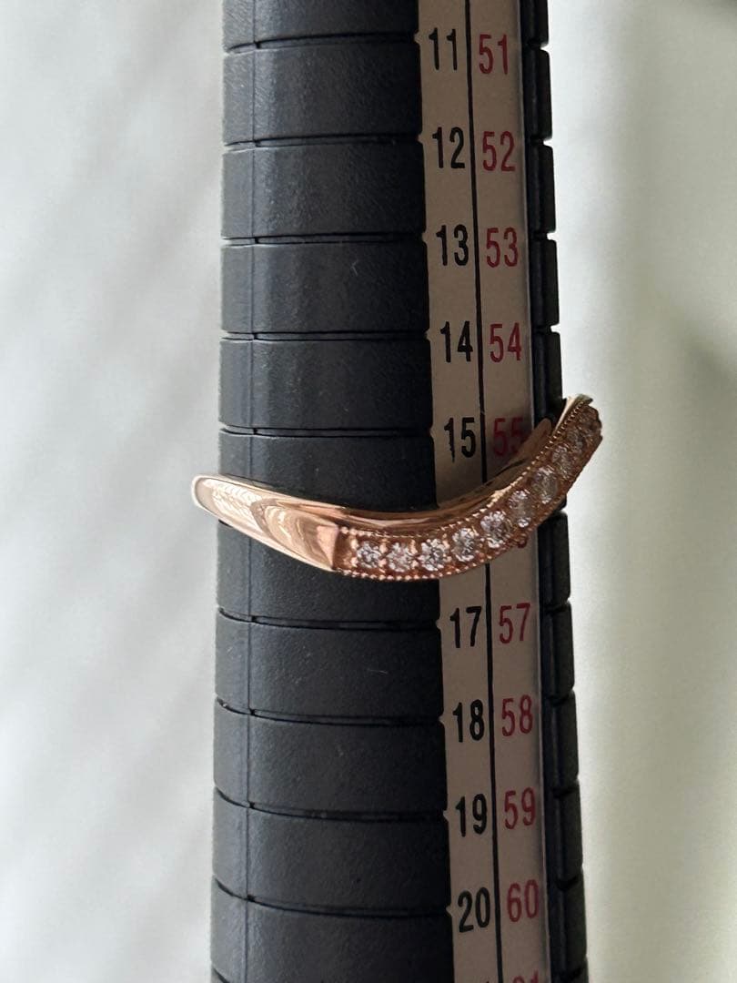 18金 K18PG ダイヤ0.2ct付き カーブリング 2.27g 15号