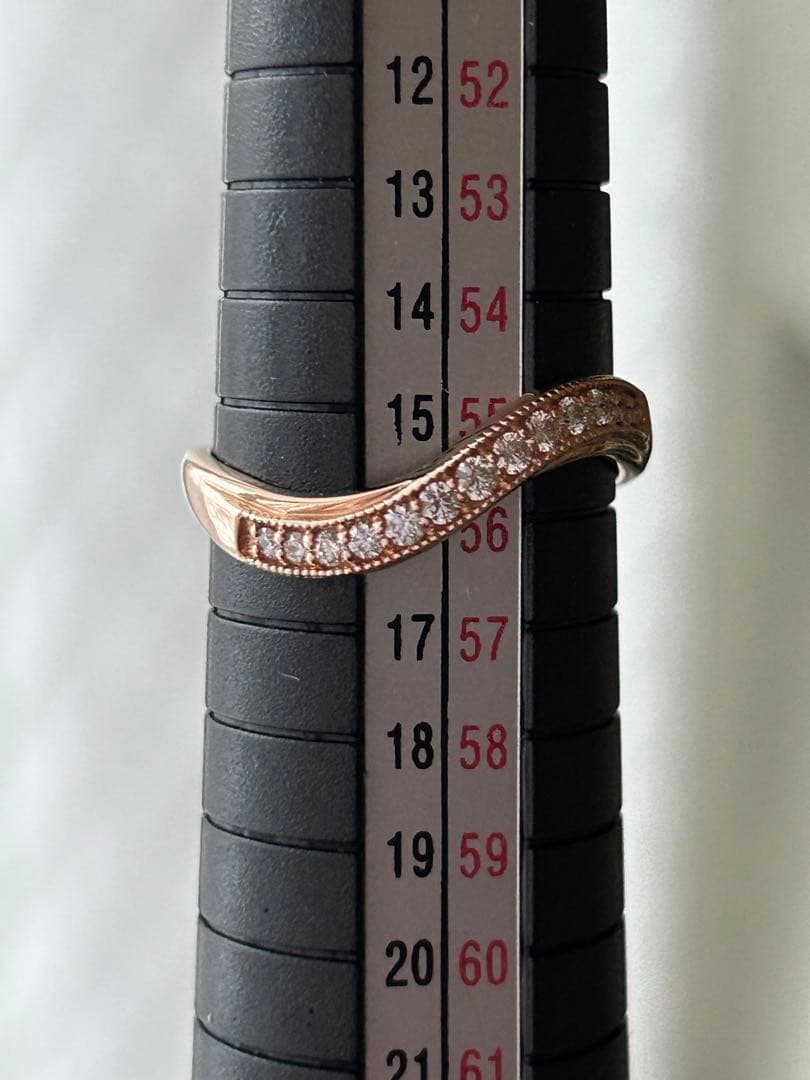 18金 K18PG ダイヤ0.2ct付き カーブリング 2.27g 15号