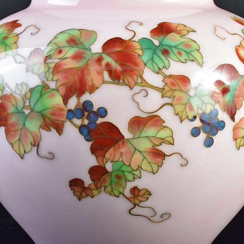 AAA様専用安藤七宝店純銀刻印 桜釉 葡萄文瓶 唐木台・木