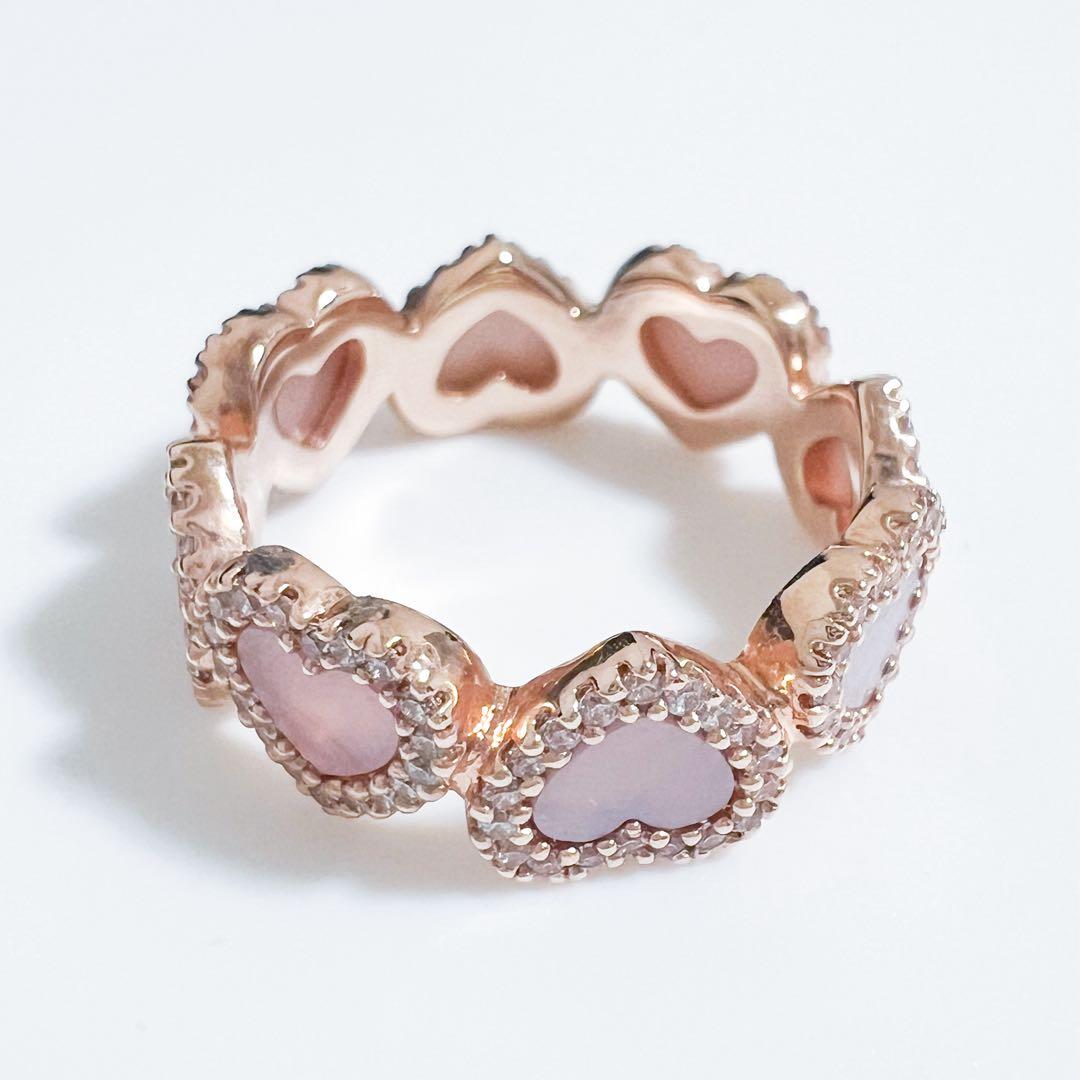 APM MONACOパヴェ ピンクマザーオブパール フルハート リング 54