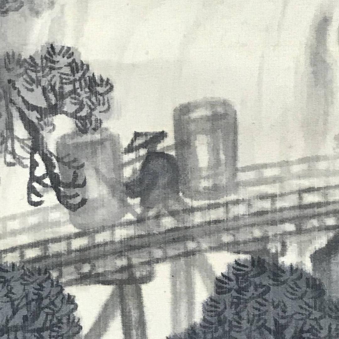 作者不詳/山渓人物図/山水図/掛軸/名家伝来/AC-513