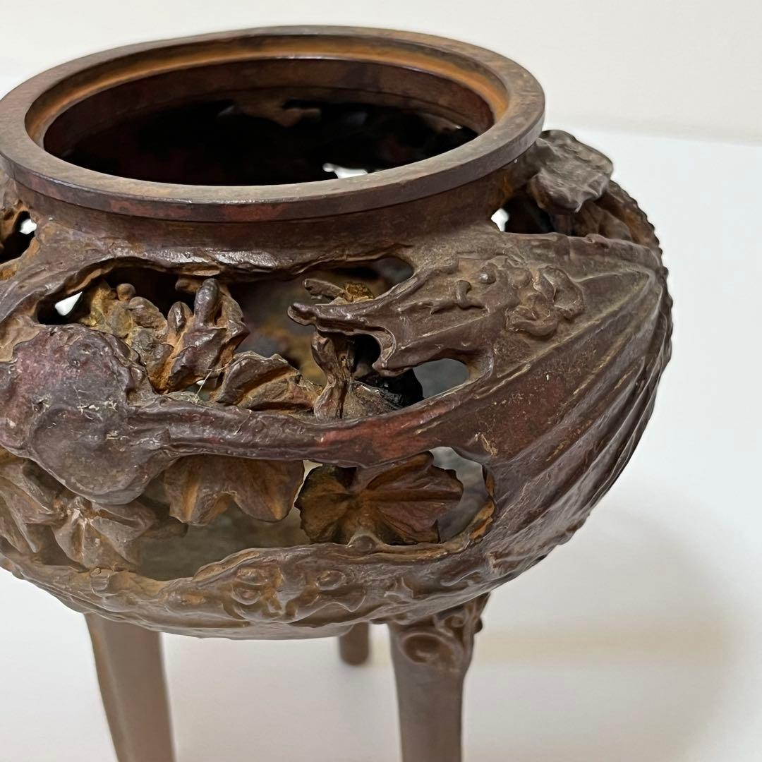 骨董昭和ビンテージレトロ高岡銅器透し鳳凰香炉縁起物風水厄除け