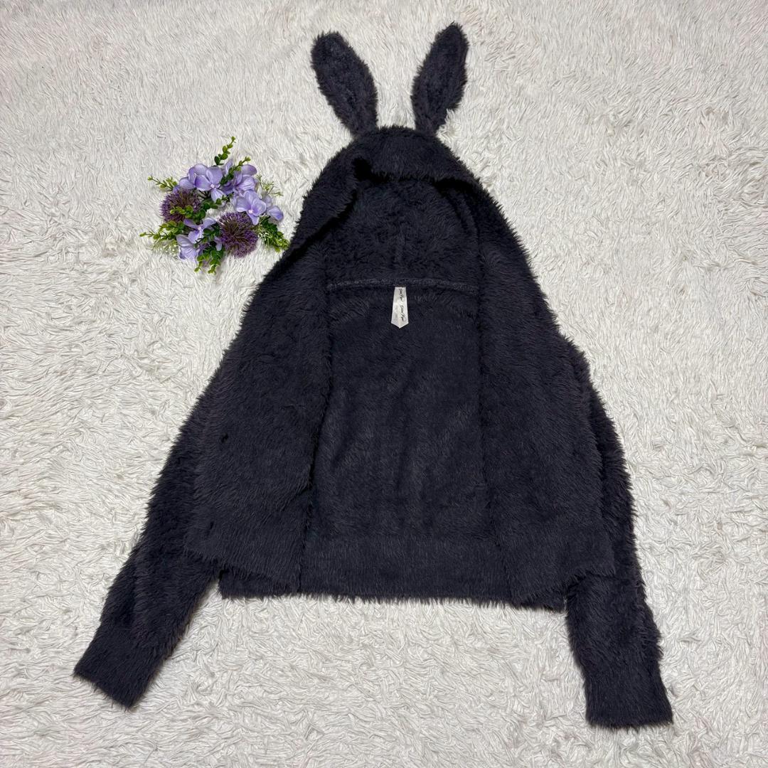 ジェラートピケ バニーモコフード付きカーディガン グレー 部屋着