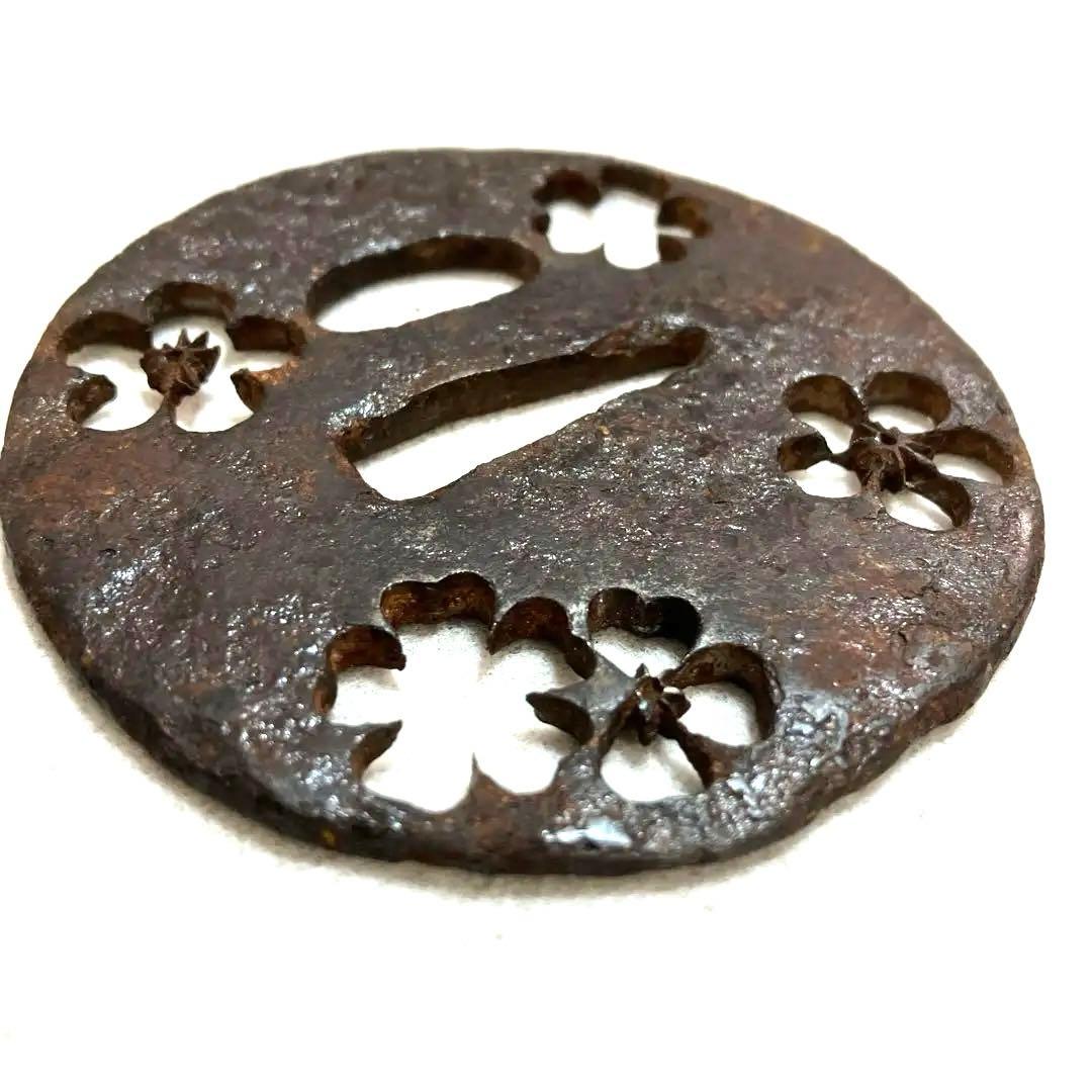 時代刀装具 刀匠鍔 桜梅透鉄鍔 武具 甲冑師 江戸時代室町時代当時物