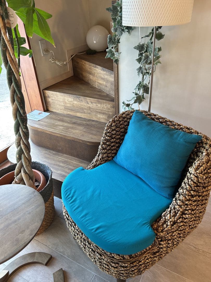 リゾート家具、バリ家具 1人掛ソファ エメラルドグリーン