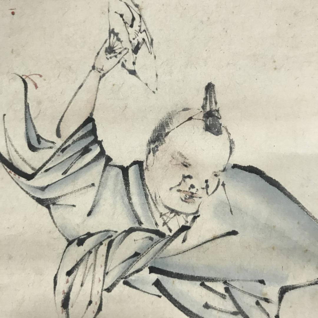 【真作】橘玉嶺/萬歳図/万歳図/江戸時代後期/掛軸/名家伝来/AB-894