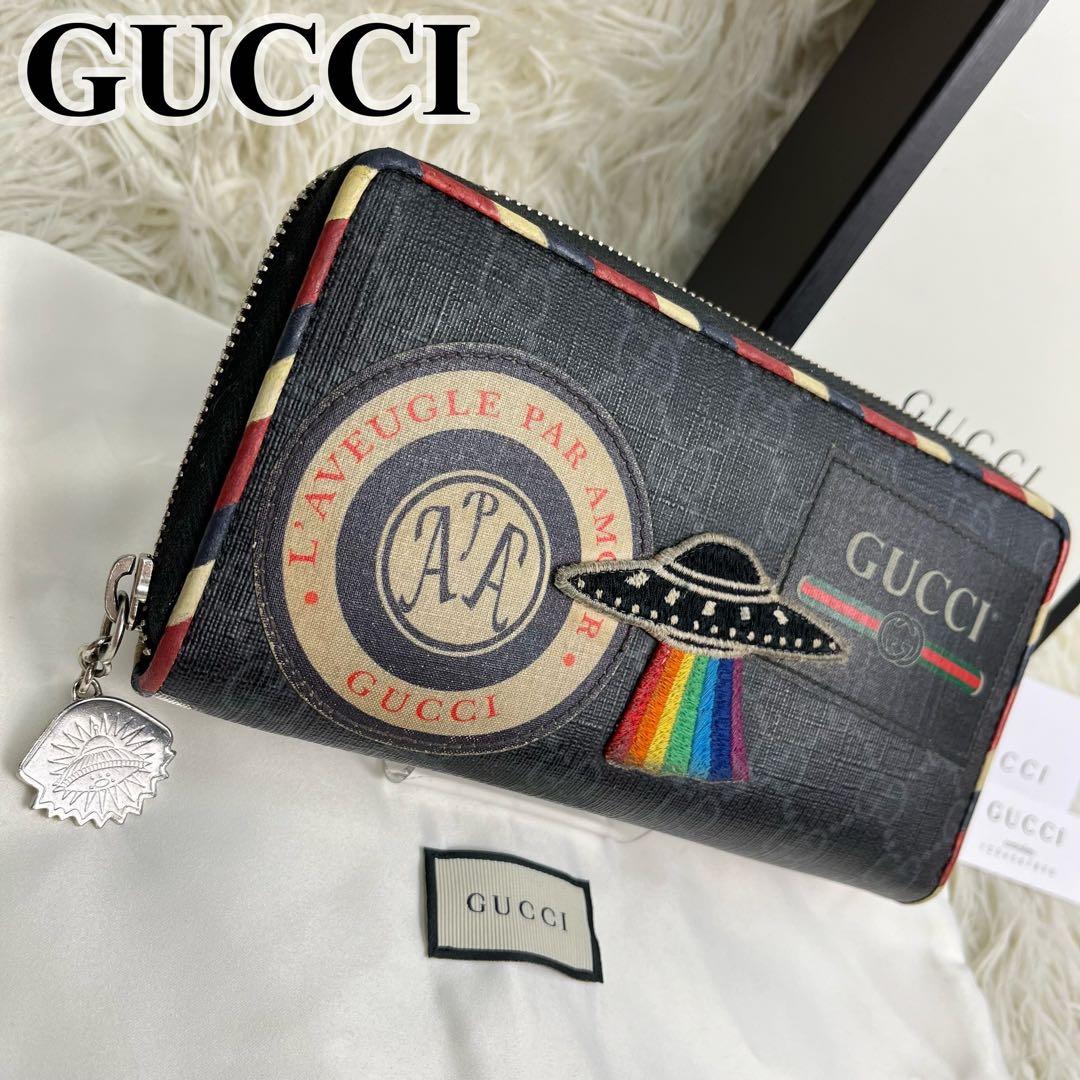 美品】グッチ 長財布 ラウンド ナイトクーリエ GGスプリーム ワッペン