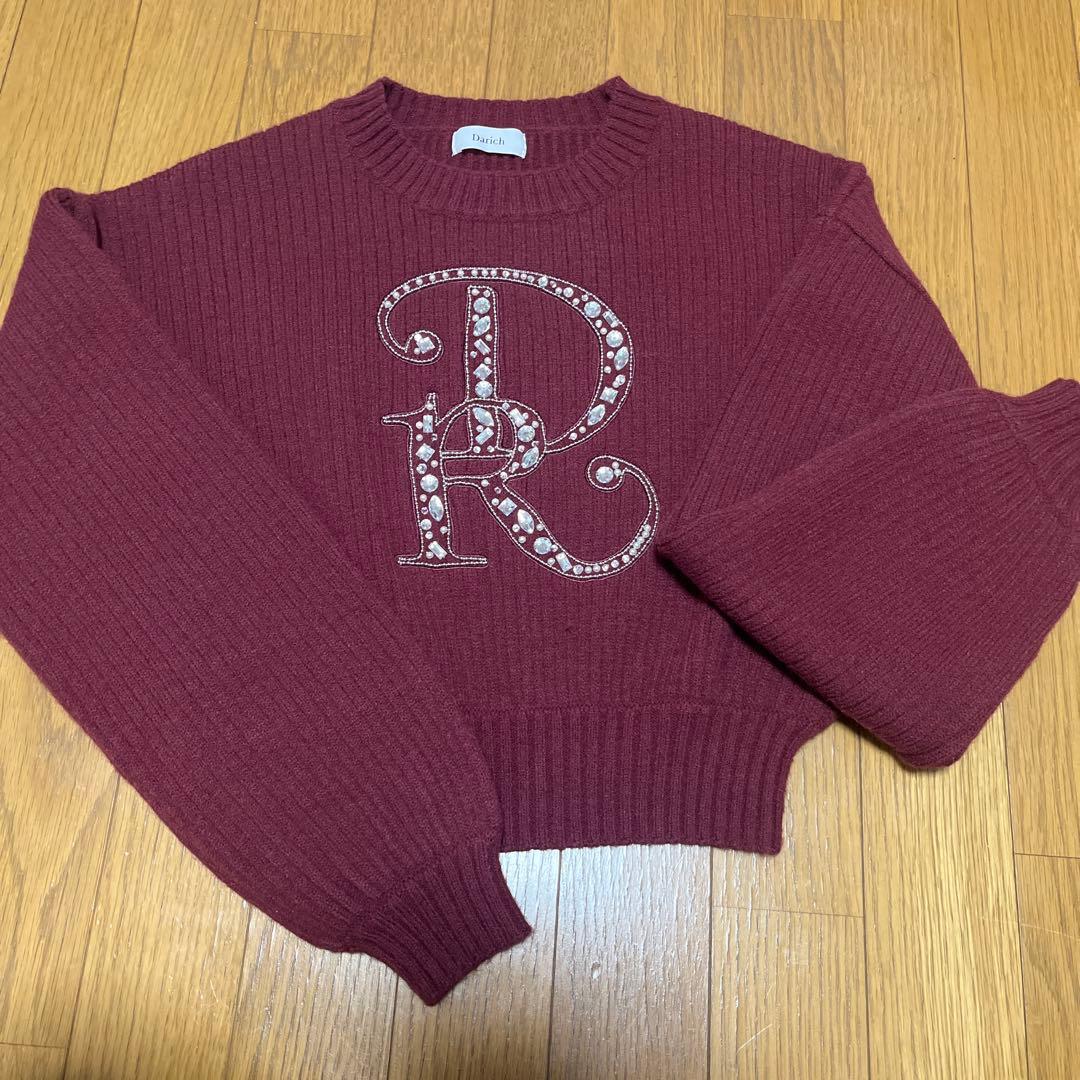 Darich ダーリッチ DRビジューボリュームリブニットトップス BRD 赤