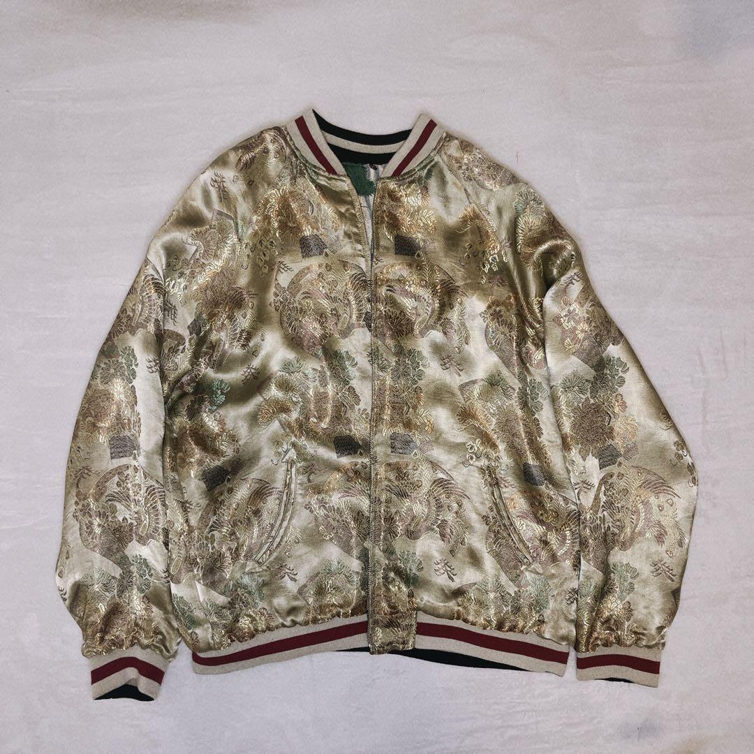 極希少✨vintage スカジャン 鯉 リバーシブル ゴールド y2k 和柄