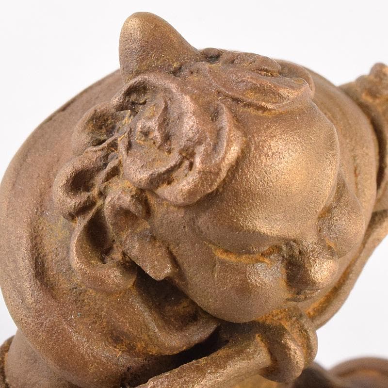 高岡銅器 二代 須賀松園造 蝋型鋳銅 「稚児雷神」 共布共箱 V R7549