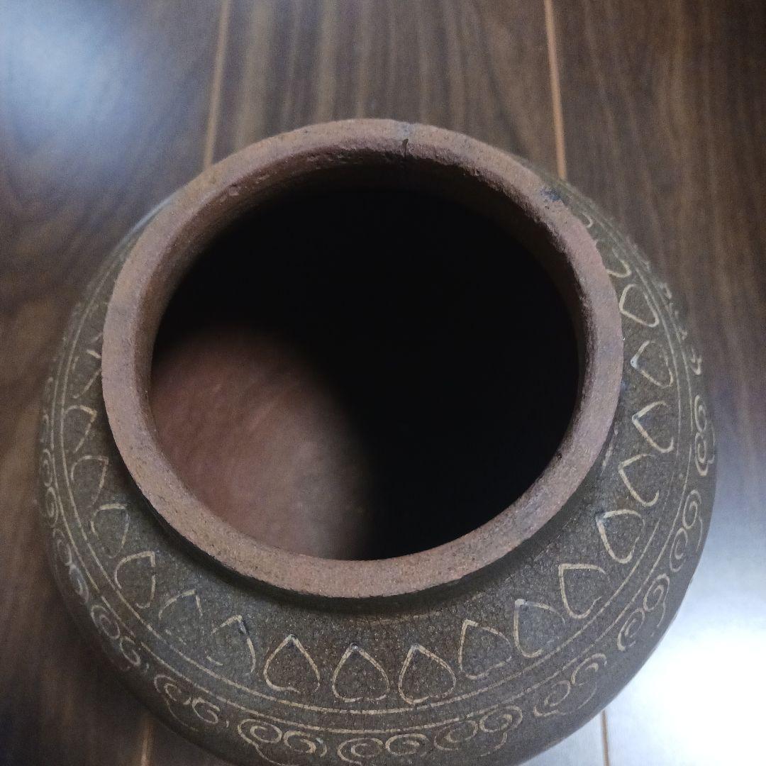 細川藩御用釜 時代 八代焼(高田焼)象嵌小壺 古美術