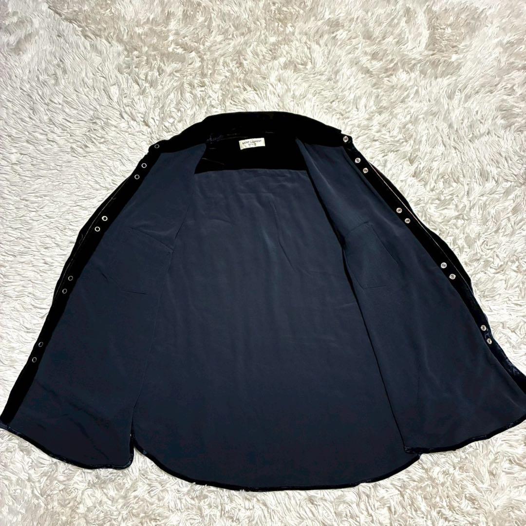 XL⭐️SAINT LAURENT 長袖シャツジャケット ベロア 光沢感 黒系 - メルカリ