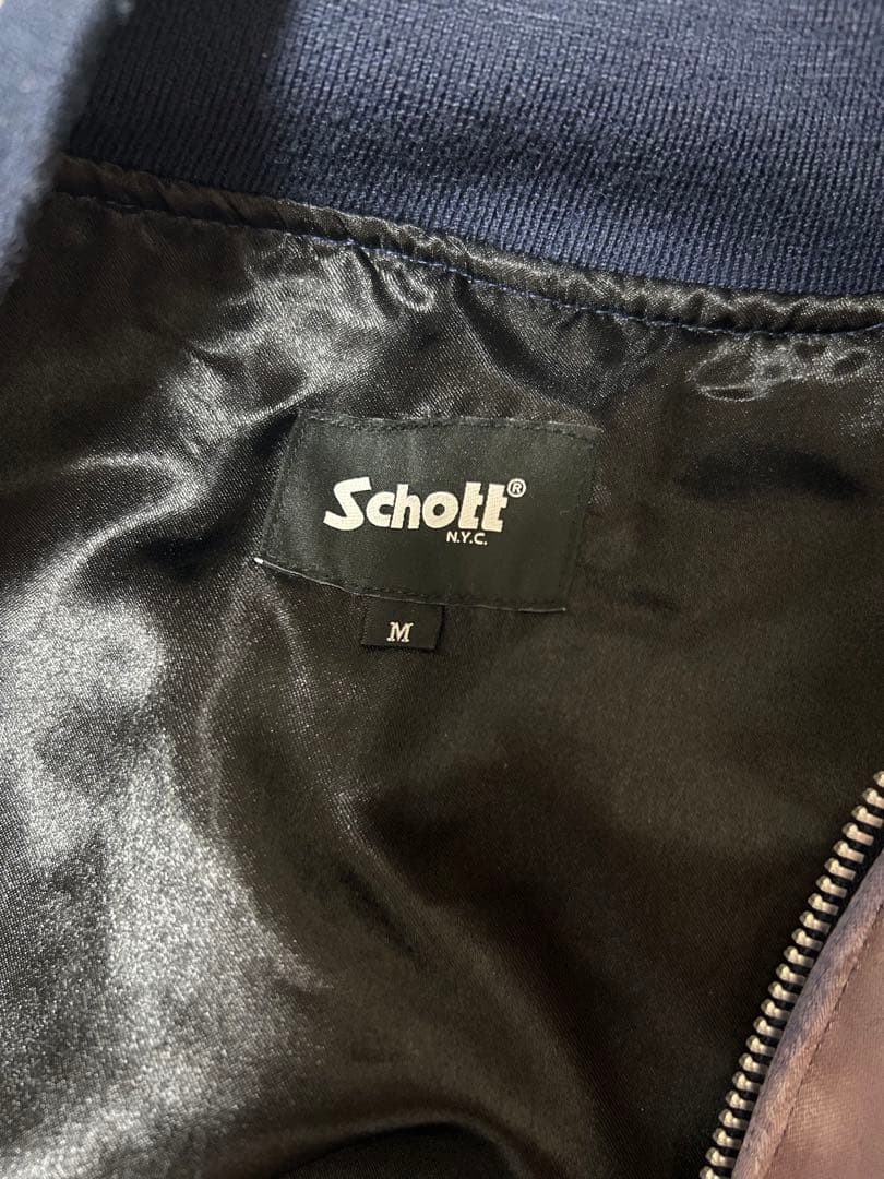 Schott スカジャン Mサイズ ネイビー/シルバー - メルカリ