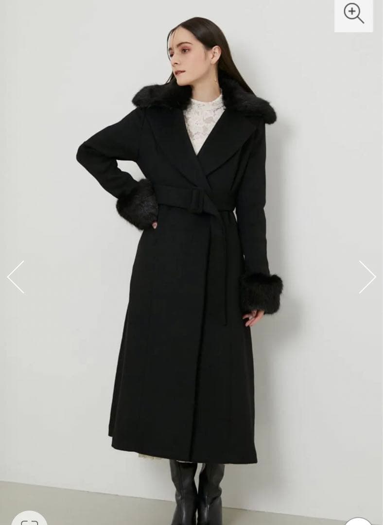 値下げ中☆ ウールMIXドレスロングCT ロングコート ファー rienda