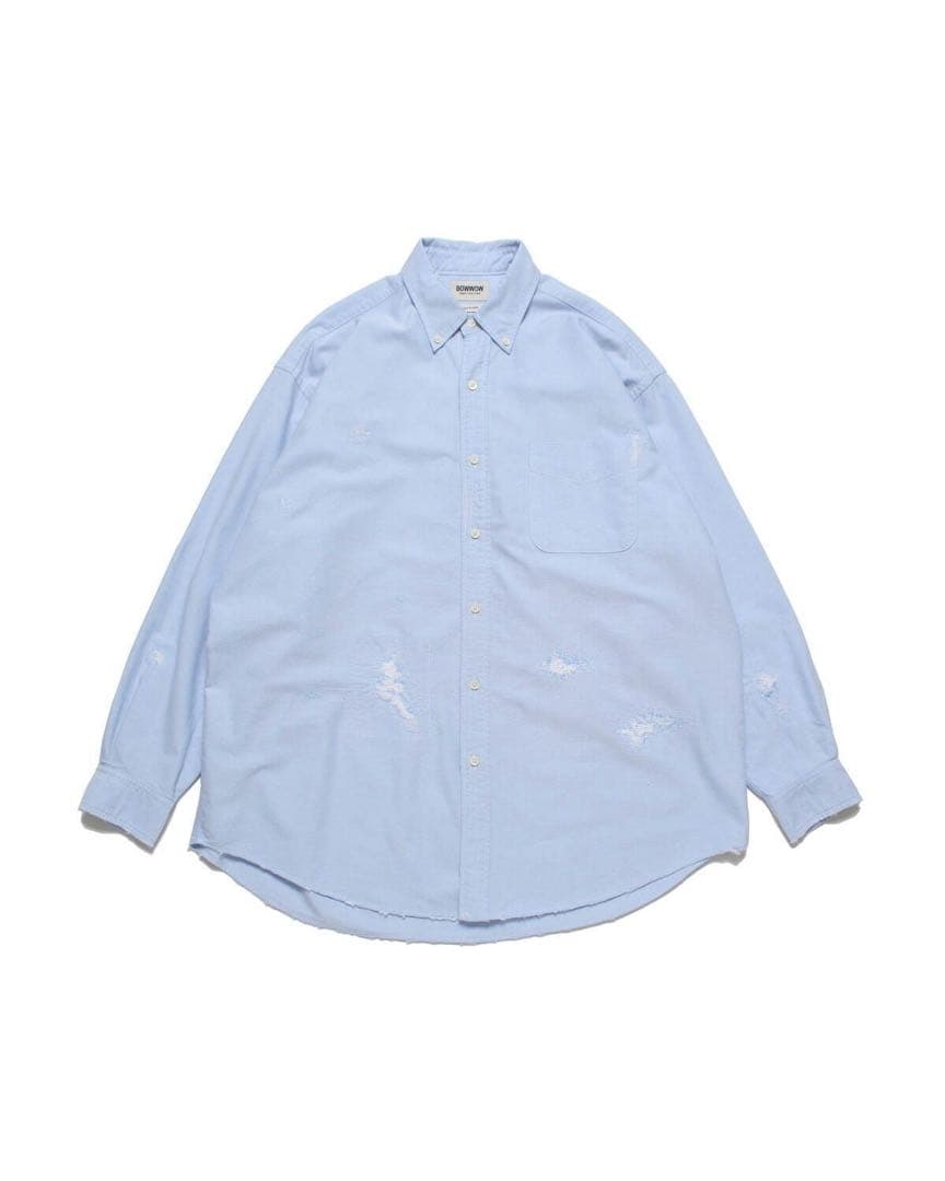 BOWWOW BEAMSライトブルー ダメージ加工 オーバーサイズシャツ BOW WOW〉との新たな別注はシャツ、ショーツ、Tシャツ。 両ブランド