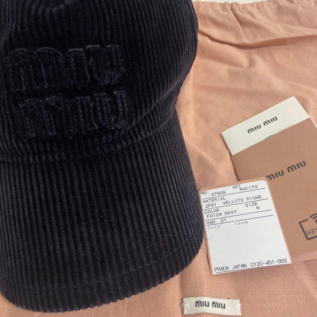 miu miu ネイビー ベルベットキャップ M - メルカリ