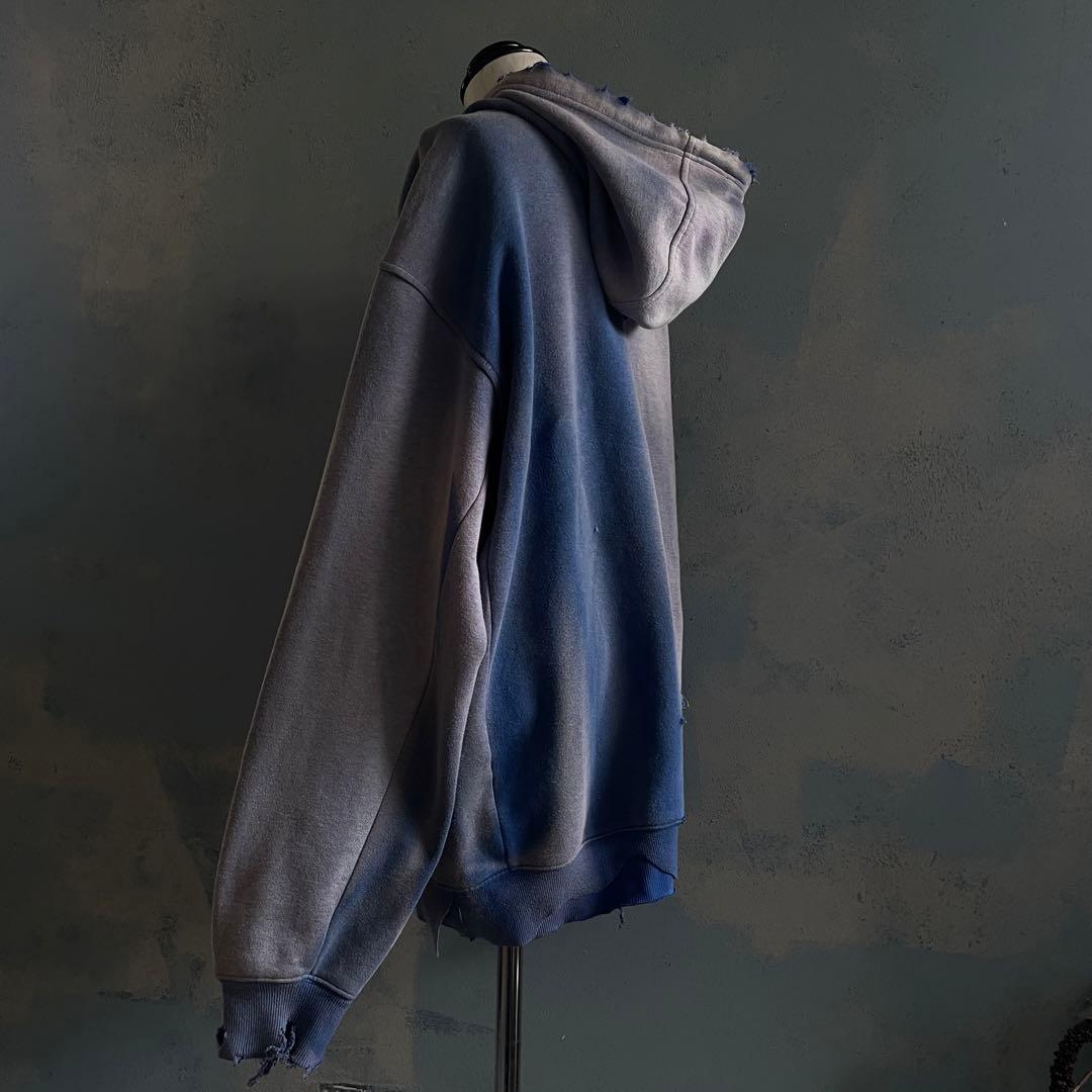 00's “broken”2XO”フェード“ターコイズブルー“襤褸 hoodie